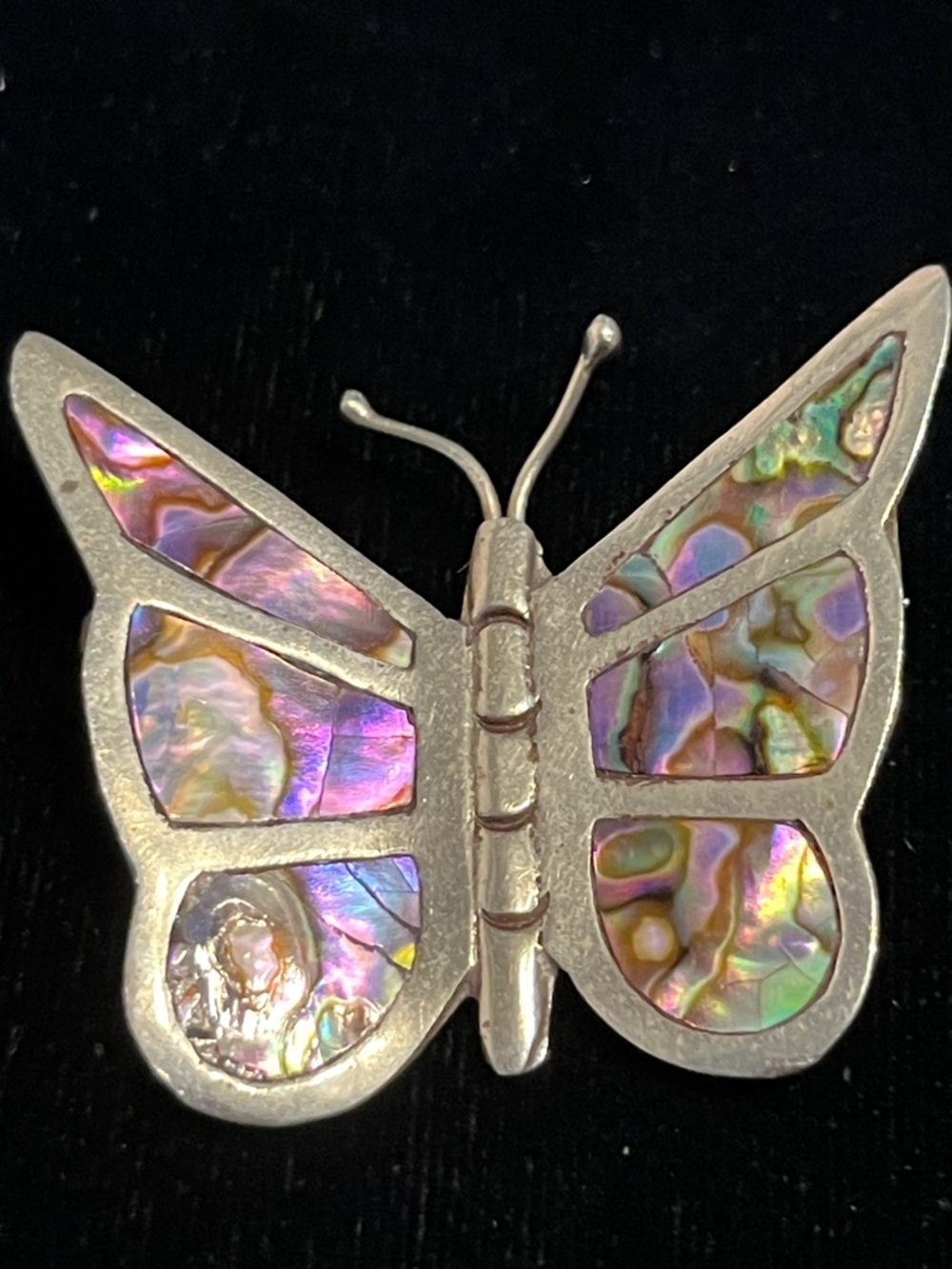 Sterling Silver Butterfly Brooch Pin with Genuine Abalone Shell, Made in Mexico